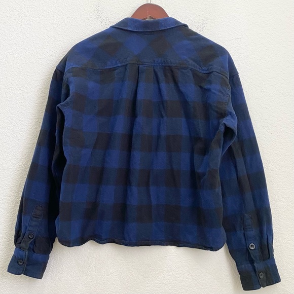 WILD FABLE Navy Buffalo Check Plaid Flannel Cropped Button Down Shirt Size XL - Picture 8 of 14